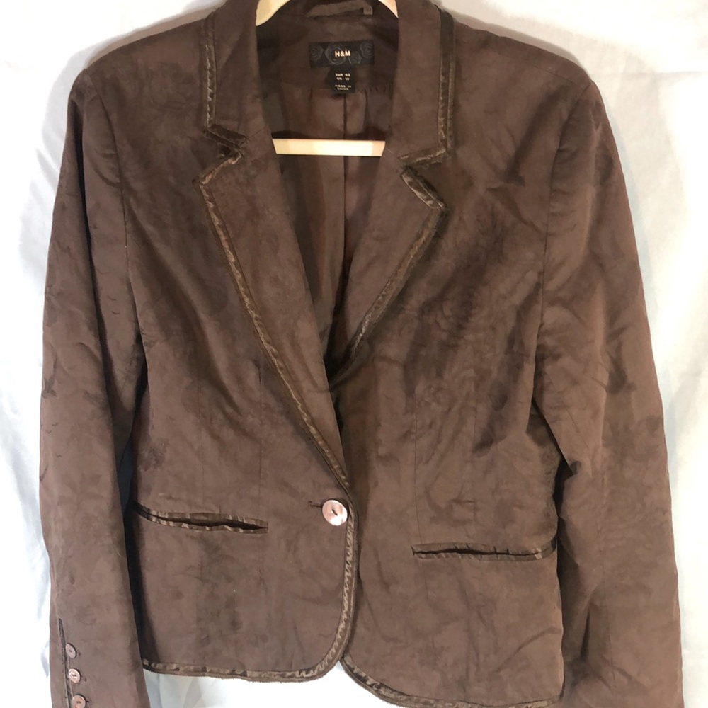 H&M Burnished Floral Cotton Jacket with Satin Trim